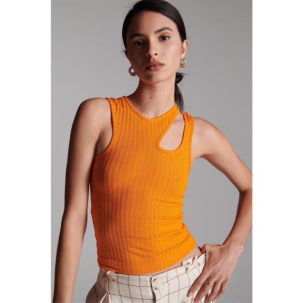 Maeve x Anthropologie Orange Ribbed Cutout Tank Top Small